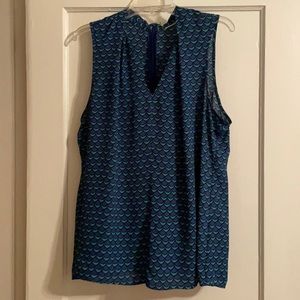 Blue Wave Pattern Sleeveless Blouse